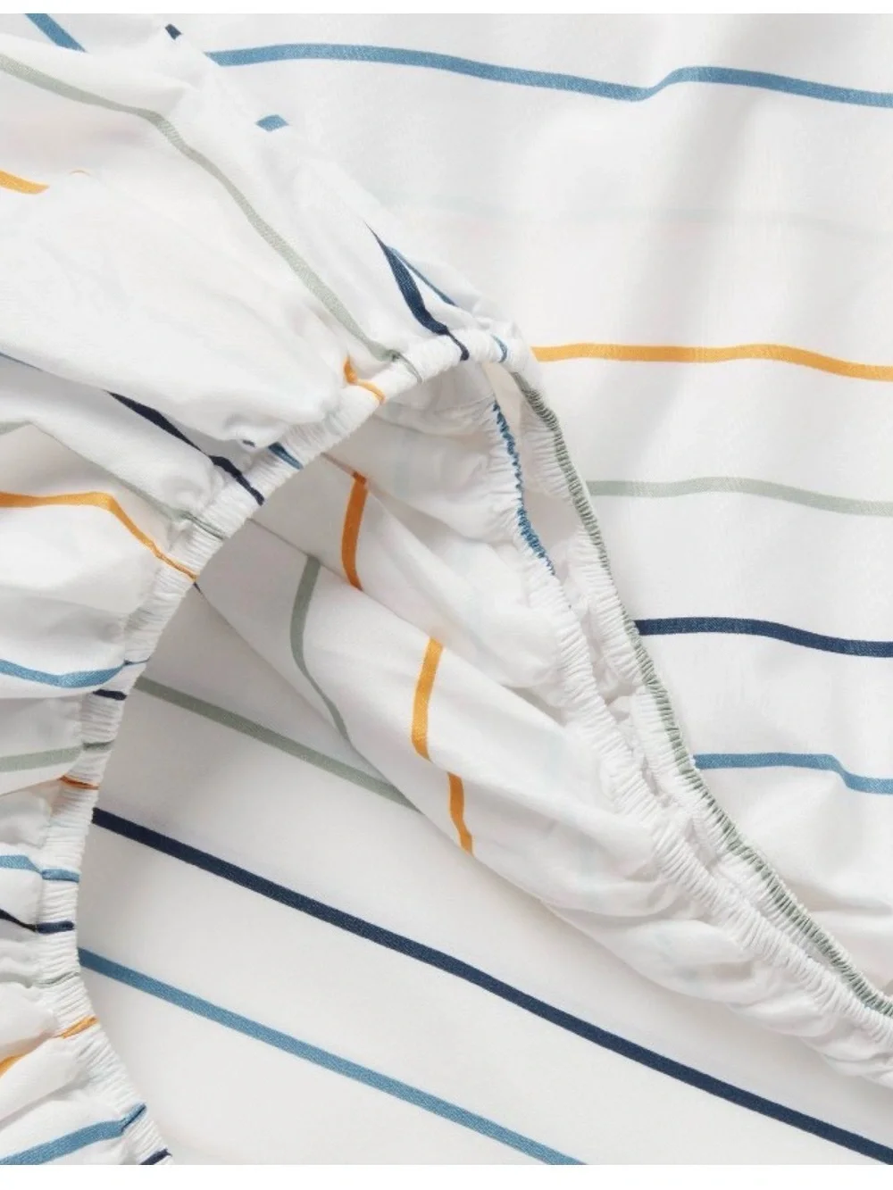 New FULL SHEET SET Striped Sheet Set - White with Blue & Yellow Stripes